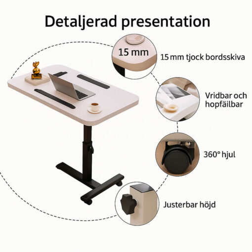 Fällbart & Justerbart Sängbord med Hjul – 60×40 cm - Bild 3
